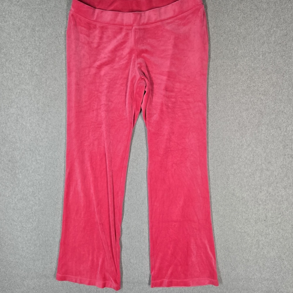 Juicy Couture Women Pants L Pink Track Velour Rhinestones Lounge Stretch